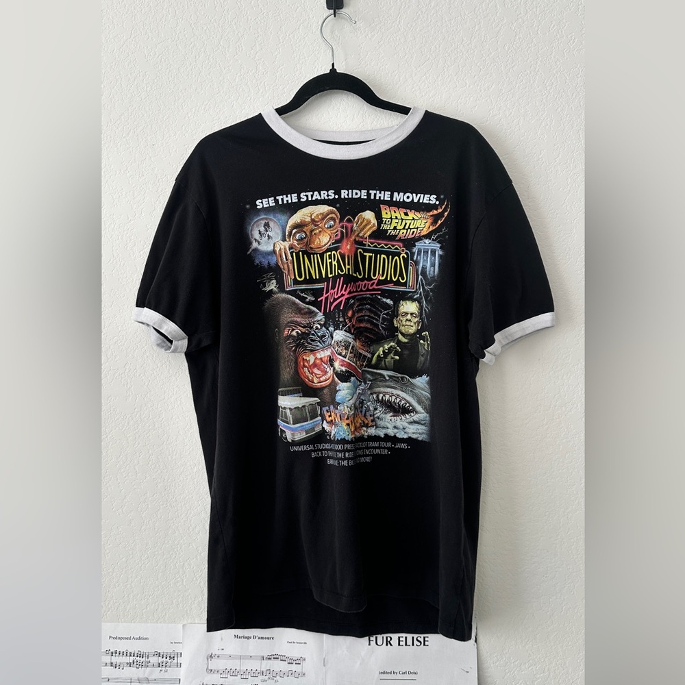 Universal Studios Hollywood Retro Marquee Ringer Tee ET Jaws Back to the Future